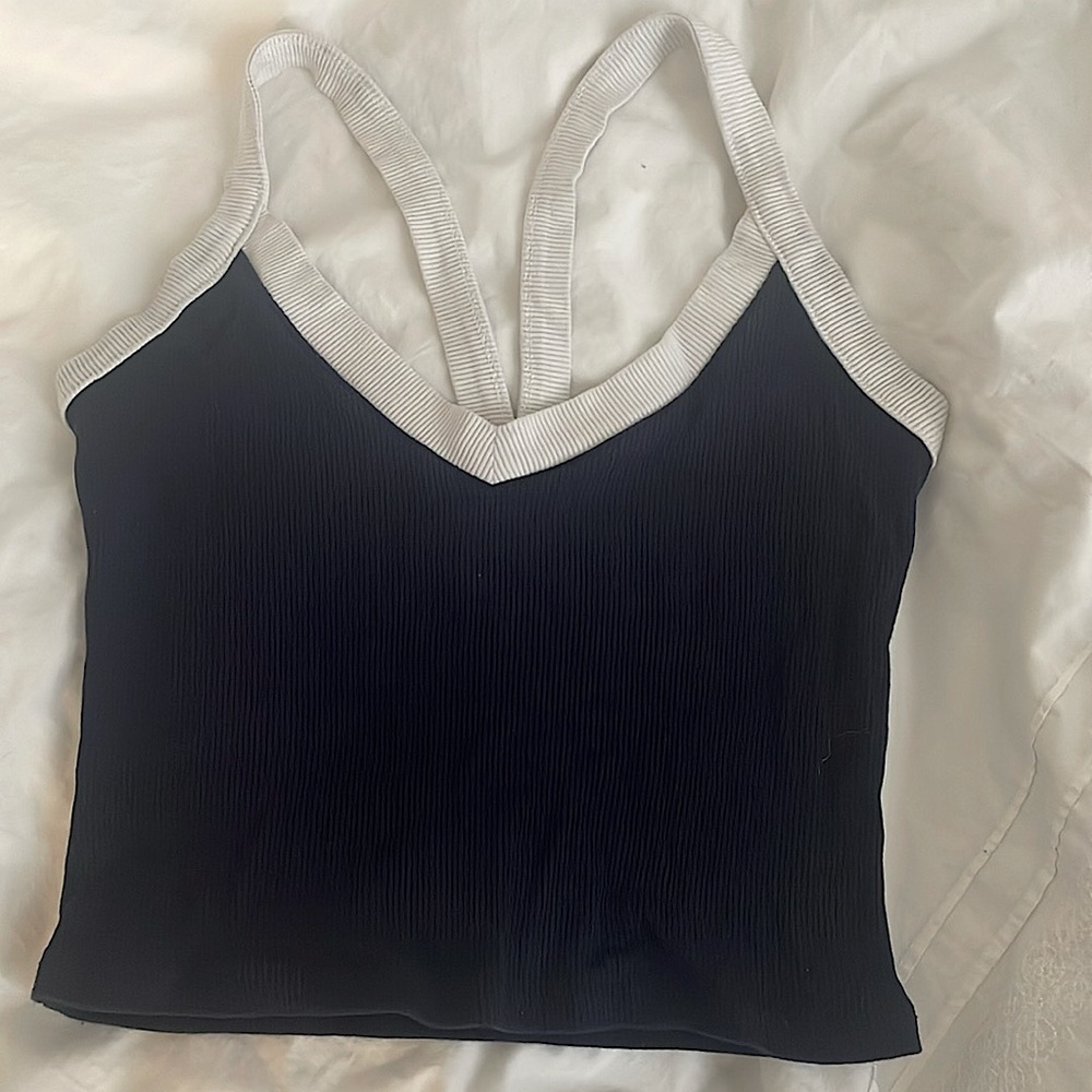 Garage Women’s Plunge Cropped Tank Navy and White